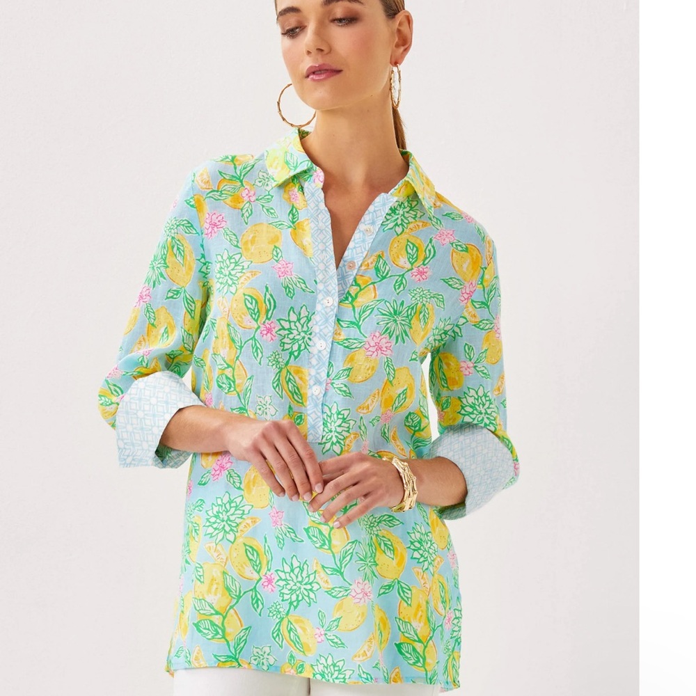 NWT Lilly Pulitzer Riverlyn Pieced Tunic Large in Bluette Make Lemonade